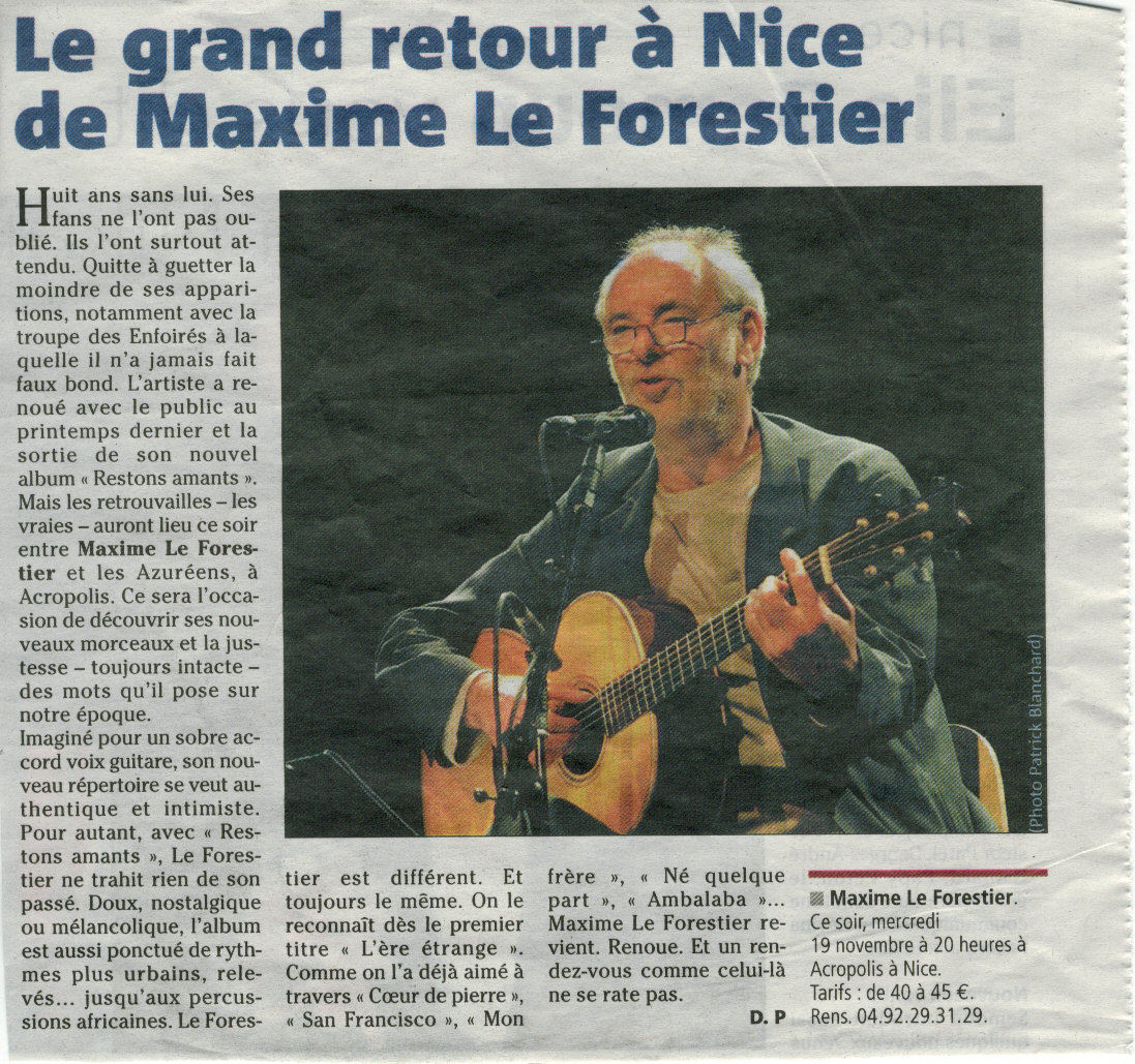 concert de maxime le forestier a nice