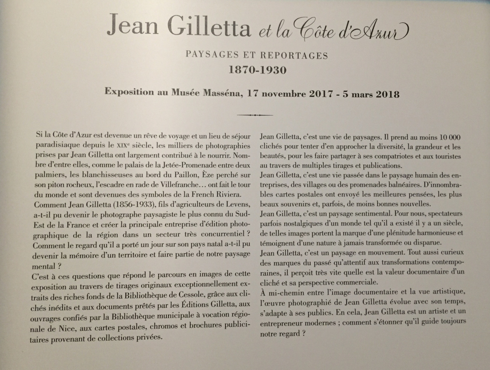Exposition Jean Gilletta à Nice