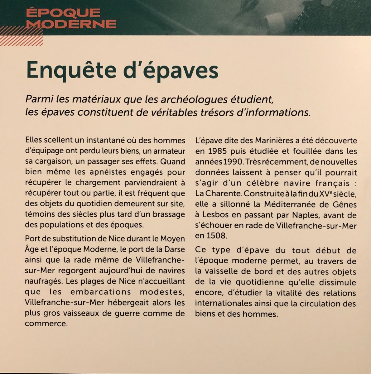 Visite de l'exposition « Entre monts et rivages. 10 ans d’archéologie à Nice et dans la Métropole »
