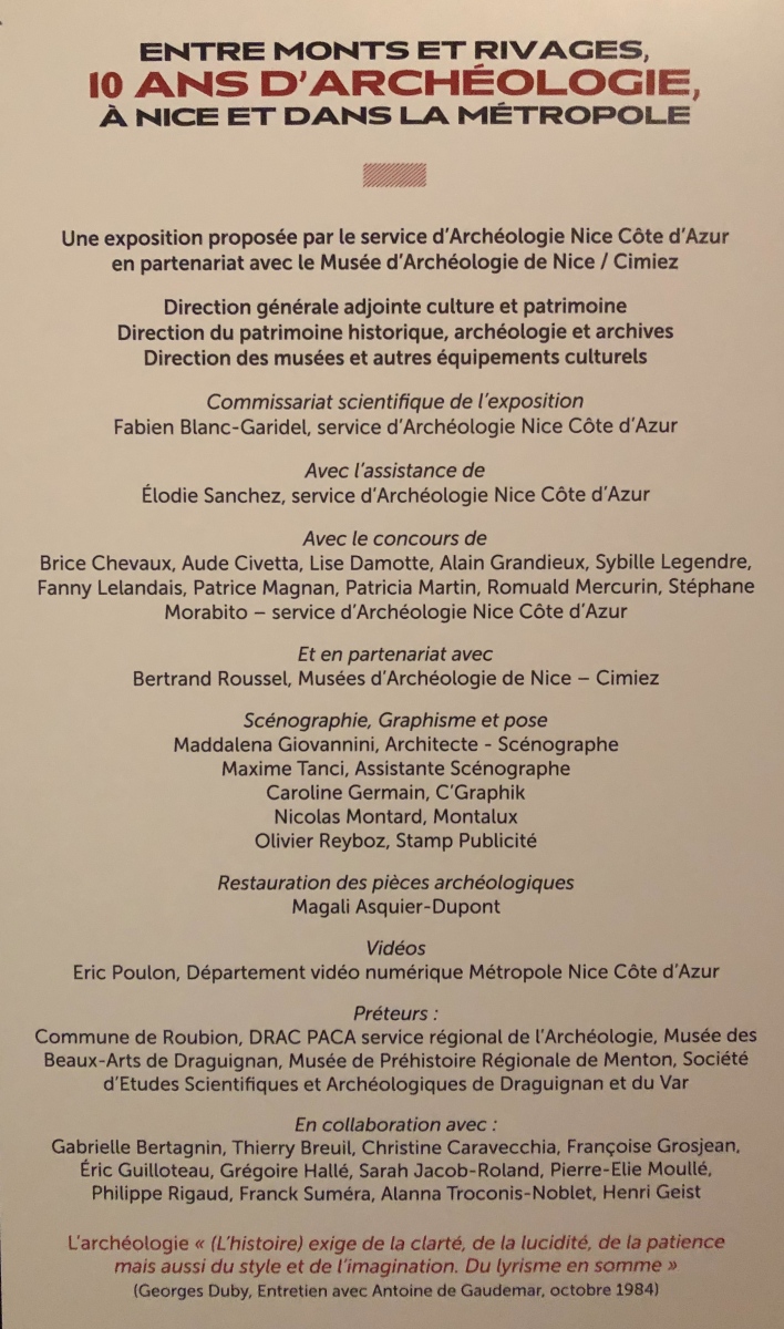 Visite de l'exposition « Entre monts et rivages. 10 ans d’archéologie à Nice et dans la Métropole »