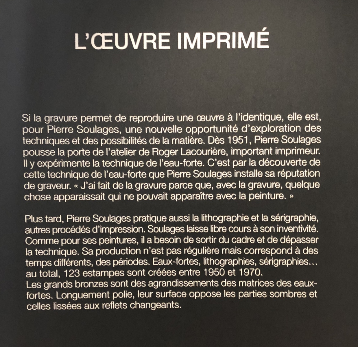 Exposition Soulages à la galerie Lympia